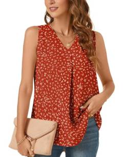 Bestbee Damen Casual Tank Tops 2024 Sommer Dressy Chiffon Blusen V Hals ärmellose Tunika Tops Büro Niedlich Arbeit Shirts, L, Polka Dots Rot von Bestbee