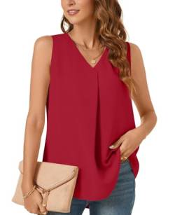 Bestbee Damen Casual Tank Tops Plus Size Büro Niedlich Arbeit Shirts 2024 Sommer Dressy Chiffon Blusen V Hals ärmellose Tunika Tops, 2XL, Rot von Bestbee