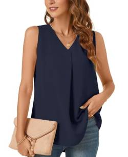 Bestbee Damen Casual Tank Tops Plus Size Büro Niedlich Arbeit Shirts 2024 Sommer Dressy Chiffon Blusen V Hals ärmellose Tunika Tops, XL, Dunkelblau von Bestbee