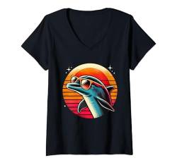 Damen Lustiges Delfin Sommer Retro Delfine Strand Urlaub Beach T-Shirt mit V-Ausschnitt von Besten Tier Motive aller Art - Kunstwerk AnimalArt