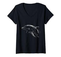 Damen Lustiges Delfin Sommer Retro Delfine Strand Urlaub Beach T-Shirt mit V-Ausschnitt von Besten Tier Motive aller Art - Kunstwerk AnimalArt