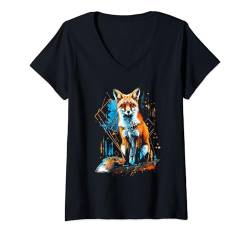 Damen Lustiges Fuchs Fox Kunst Tierliebhaber Wildtier Natur Füchse T-Shirt mit V-Ausschnitt von Besten Tier Motive aller Art - Kunstwerk AnimalArt