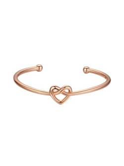 Bestyle Herz Armbänder Rosegold Offene Armreifen Damen Manschette Armbänder Pärchen Armkette Loveknot Bracelet Armschmuck Accessoire Geschenk für Frauen Mutter Mädchen von Bestyle