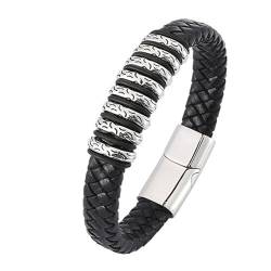 Beydodo Armbänder Leder Herren, Lederarmband 12MM mit Gemustert Magnetverschluss Partner Armband Personalisiert Schwarz Silber 16.5CM von Beydodo