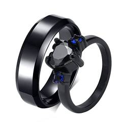 Beydodo Eheringe Paarpeis Edelstahl, Verlobungsringe mit Gravur Freundschaftsringe für 2, Schwarz Ring mit Zirkonia Damen Gr.52 (16.6) + Herren Gr.57 (18.1) von Beydodo