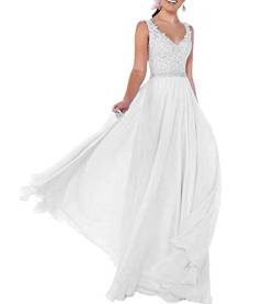 Beyonddress Damen Chiffon Abendkleider Lang Hochzeit V-Ausschnitt Brautkleid Ballkleider Brautjungfern Kleider(Weiß,32) von Beyonddress