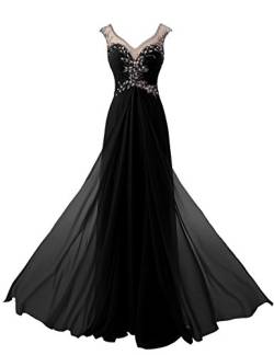 Beyonddress Damen V-Ausschnitt Lang Chiffon Empire Abendkleid Ballkleid Cocktail Partykleid(Schwarz,50) von Beyonddress