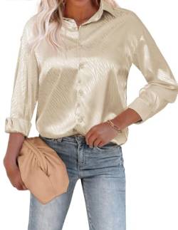 Beyove Bluse Damen Lässiges Hemd mit V-Ausschnitt Satin Seide Lockere Passform Oberteil Elegant Champagner Muster S von Beyove