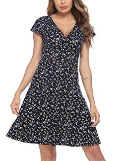 Beyove Damen V-Ausschnitt Kleid Kurzarm Casual Kleider Sommerkleid Floral Party Kleid Blumenkleid Freizeitkleid Sommer 38 M von Beyove