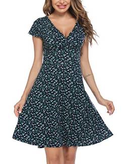 Beyove Kleid Damen Sommer Blumen Knielang Blumenkleid A Linie Floral Sommerkleider Floral Jersey Damenkleider Sexy Blumenmuster Sommer 40 L von Beyove