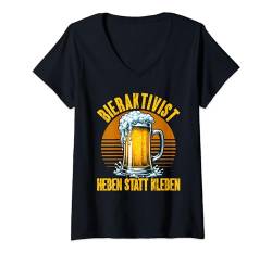 Damen Bieraktivist Heben statt Kleben – Partyspaß garantiert T-Shirt mit V-Ausschnitt von Bier Trinken Kneipe Geburtstag Vereinsshirt Humor