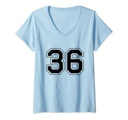 Damen Nummer 36 T-Shirt mit V-Ausschnitt von Big numbers, large varsity style number gifts