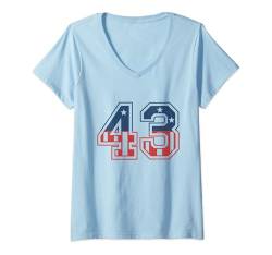 Damen Nummer 43 USA T-Shirt mit V-Ausschnitt von Big numbers, large varsity style number gifts