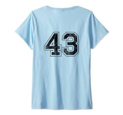 Damen Nummer 43 auf der Rückseite T-Shirt mit V-Ausschnitt von Big numbers, large varsity style number gifts