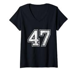 Damen Nummer 47 T-Shirt mit V-Ausschnitt von Big numbers, large varsity style number gifts