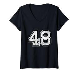 Damen Nummer 48 T-Shirt mit V-Ausschnitt von Big numbers, large varsity style number gifts