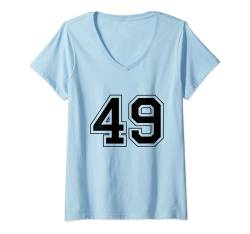 Damen Nummer 49 T-Shirt mit V-Ausschnitt von Big numbers, large varsity style number gifts