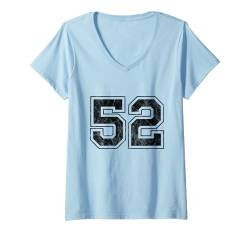 Damen Nummer 52 T-Shirt mit V-Ausschnitt von Big numbers, large varsity style number gifts