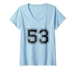 Damen Nummer 53 T-Shirt mit V-Ausschnitt von Big numbers, large varsity style number gifts