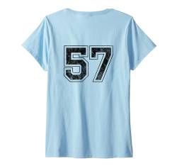 Damen Nummer 57 auf der Rückseite T-Shirt mit V-Ausschnitt von Big numbers, large varsity style number gifts