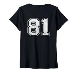 Damen Nummer 81 auf der Rückseite T-Shirt mit V-Ausschnitt von Big numbers, large varsity style number gifts