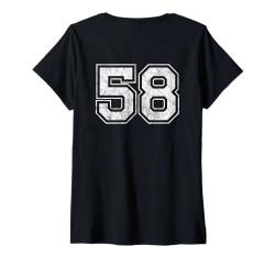 Damen Zahl 58 auf der Rückseite T-Shirt mit V-Ausschnitt von Big numbers, large varsity style number gifts