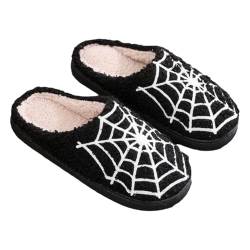 Bigzagger Halloween Hausschuhe Damen Plüsch, Halloween Bedruckte Hausschuhe, Rutschfeste Warme Halloween Slippers, Lustig Hausschuhe für Winter Halloween Weihnachten Geschenke Unisex von Bigzagger