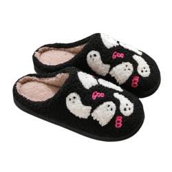 Bigzagger Halloween Hausschuhe Damen Plüsch, Halloween Bedruckte Hausschuhe, Rutschfeste Warme Halloween Slippers, Lustig Hausschuhe für Winter Halloween Weihnachten Geschenke Unisex von Bigzagger