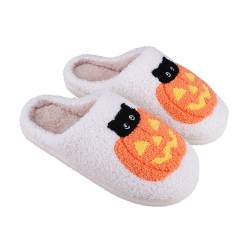 Bigzagger Halloween Hausschuhe Damen Plüsch, Halloween Bedruckte Hausschuhe, Rutschfeste Warme Halloween Slippers, Lustig Hausschuhe für Winter Halloween Weihnachten Geschenke Unisex von Bigzagger