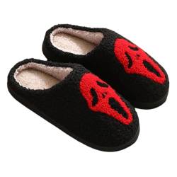 Bigzagger Halloween Hausschuhe Damen Plüsch, Halloween Bedruckte Hausschuhe, Rutschfeste Warme Halloween Slippers, Lustig Hausschuhe für Winter Halloween Weihnachten Geschenke Unisex von Bigzagger