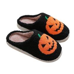 Bigzagger Halloween Hausschuhe Damen Plüsch, Halloween Bedruckte Hausschuhe, Rutschfeste Warme Halloween Slippers, Lustig Hausschuhe für Winter Halloween Weihnachten Geschenke Unisex von Bigzagger