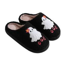 Bigzagger Halloween Hausschuhe Damen Plüsch, Halloween Bedruckte Hausschuhe, Rutschfeste Warme Halloween Slippers, Lustig Hausschuhe für Winter Halloween Weihnachten Geschenke Unisex von Bigzagger