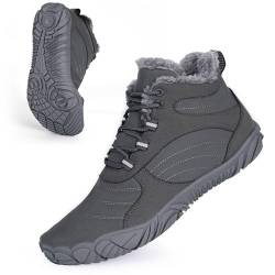 Bigzagger Unisex Barfußschuhe Winter Herren Damen mit Breiter Zehenbox, Warm Winterschuhe mit Gefüttert, Wasserdicht Bequem Schneestiefel, Winterstiefel, Traillaufschuhe mit rutschfeste Sohle von Bigzagger