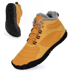 Bigzagger Unisex Barfußschuhe Winter Herren Damen mit Breiter Zehenbox, Warm Winterschuhe mit Gefüttert, Wasserdicht Bequem Schneestiefel, Winterstiefel, Traillaufschuhe mit rutschfeste Sohle von Bigzagger