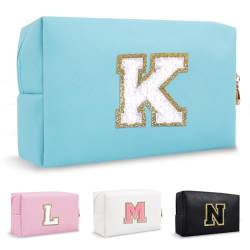 Biileen Personalisierte Initiale adrette Make-up Tasche Kleine Nette Reise Chenille Brief Beutel, Blau, K, modisch von Biileen