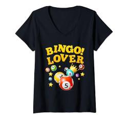 Damen BINGO LOVER! Bingospielerin Mama Bingo Liebhaberinnen T-Shirt mit V-Ausschnitt von Bingo Geburtstag Geschenk Mama Bingo Shirt Frauen