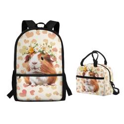 Binienty 2-teiliges Rucksack-Set mit Lunchtasche für Kinder, Kleinkinder, Mädchen, Jungen, Schule, Büchertasche, Hamster, Einheitsgröße, Kinderrucksack von Binienty