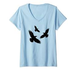 Damen Hawk Shirt Flying Hawk Vogelornithologie T-Shirt mit V-Ausschnitt von Bird Birder & Birding Apparel Company