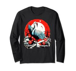 Kranich-Vogel-Design Illustration Langarmshirt von Birds Crane Funny Design Ideas