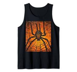 Gruselige Halloween-Spinne im Netz, Orange und Schwarz Tank Top von Birdsnstuff (Anjeanette Hail)