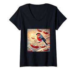 Damen Weihnachten Vogel Shirt Gimpel Vogelbeobachter Vogelliebhaber Vogel T-Shirt mit V-Ausschnitt von Birdwatcher Gifts and Four Elements Shirts