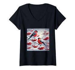 Damen Weihnachten Vogel Shirt Gimpel Vogelbeobachter Vogelliebhaber Vogel T-Shirt mit V-Ausschnitt von Birdwatcher Gifts and Four Elements Shirts