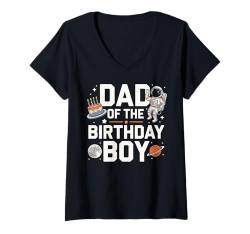 Damen Geburtstag Junge Papa Astronaut Weltraum Galaxie Sonnensystem Planeten T-Shirt mit V-Ausschnitt von Birthday 365