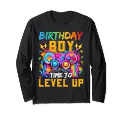 Birthday Boy Time to Level Up Video Game Birthday Gift Boys Langarmshirt von Birthday Gamer Shirt Matching Family Video Game