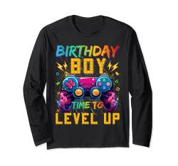 Birthday Boy Time to Level Up Video Game Birthday Gift Boys Langarmshirt von Birthday Gamer Shirt Matching Family Video Game
