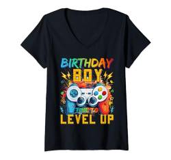 Damen Birthday Boy Time to Level Up Video Game Birthday Gift Boys T-Shirt mit V-Ausschnitt von Birthday Gamer Shirt Matching Family Video Game