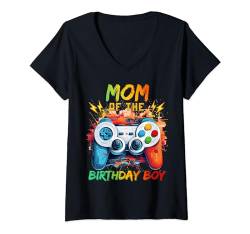 Damen Mom of the Birthday Boy Matching Video Game Birthday Party T-Shirt mit V-Ausschnitt von Birthday Gamer Shirt Matching Family Video Game