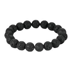 Bishilin Herren Armbänder Perlen, Perlenarmband Chakra 12MM Lavagestein Schwarz Charms Armbänder Personalisiert 19CM von Bishilin