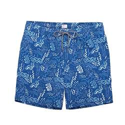 Biwisy Herren-Badehose, schnelltrocknend, mit Netzfutter, lustige Strandshorts, Blau-weiße Wasserwellen, X-Large von Biwisy