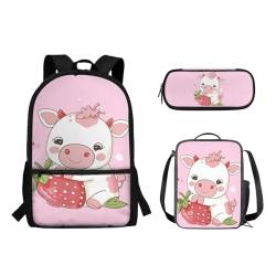 Biyejit 3-teiliges Kinder-Rucksack-Set für Jungen und Mädchen, Schultaschen-Set mit Lunchtasche, Federmäppchen, niedliche Schüler-Büchertaschen, Cartoon Eule, Tagesrucksäcke von Biyejit